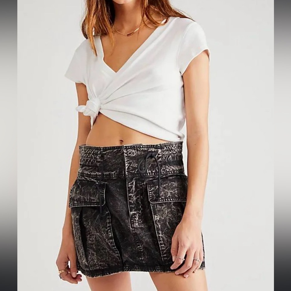 Free People acid wash Cargo mini skirt